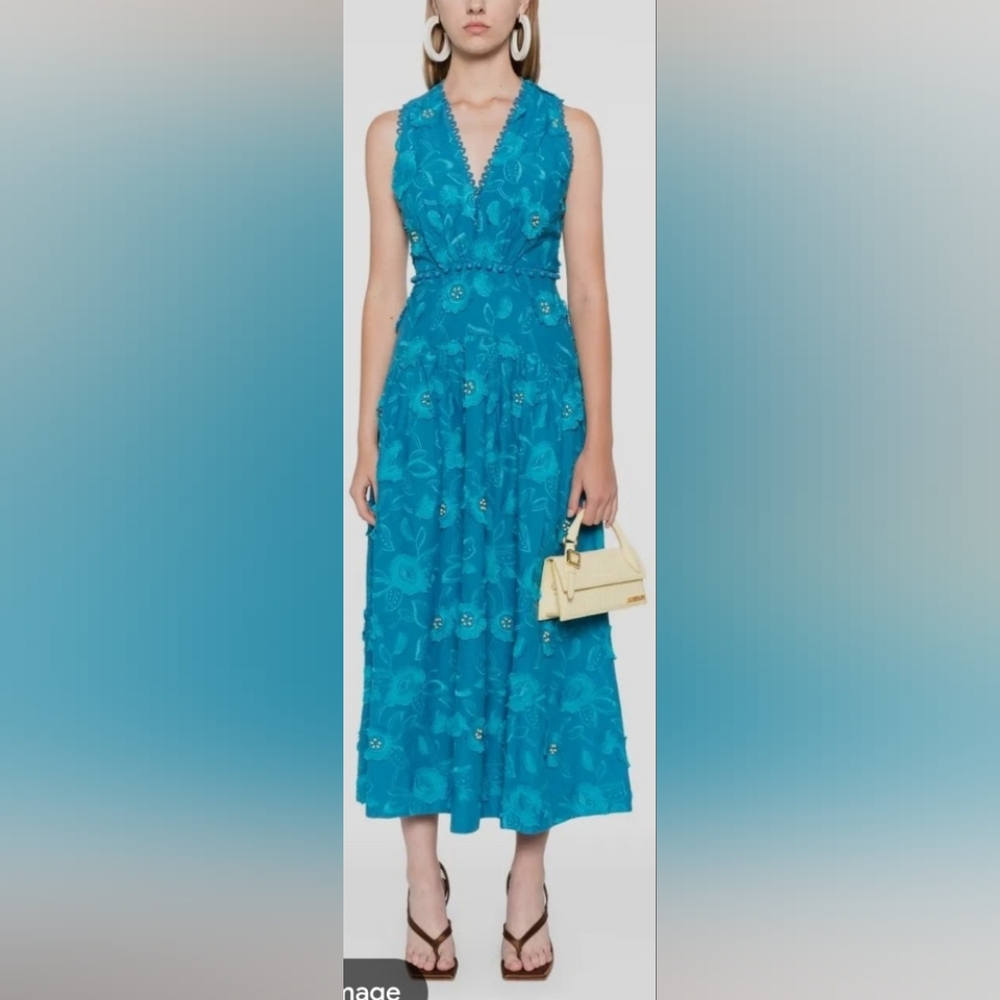 Farm Rio Blue 3d flower sleeveless maxi dress - Picture 13 of 16